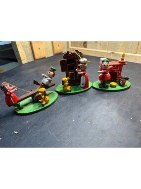 Vintage Wooden Christmas Ornaments Lot of 3 Seesaw Cupboard Fireplace Dioramas